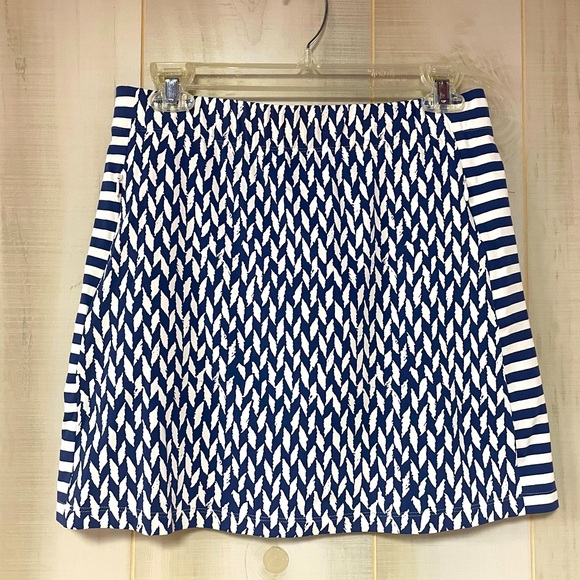 J McLaughlin Blue White Palm Spring Pull On Skort With Zipper Pockets Sz S